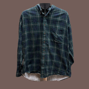 Tribute Plaid Button-Down Shirt | Green Cotton | Size XL | Vintage